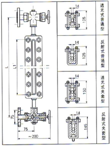 透光反射式玻璃板液位計